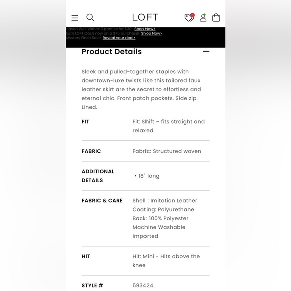 Loft Black Faux Leather shift Skirt Women’s Size 8 pockets zipper vegan - Picture 9 of 11